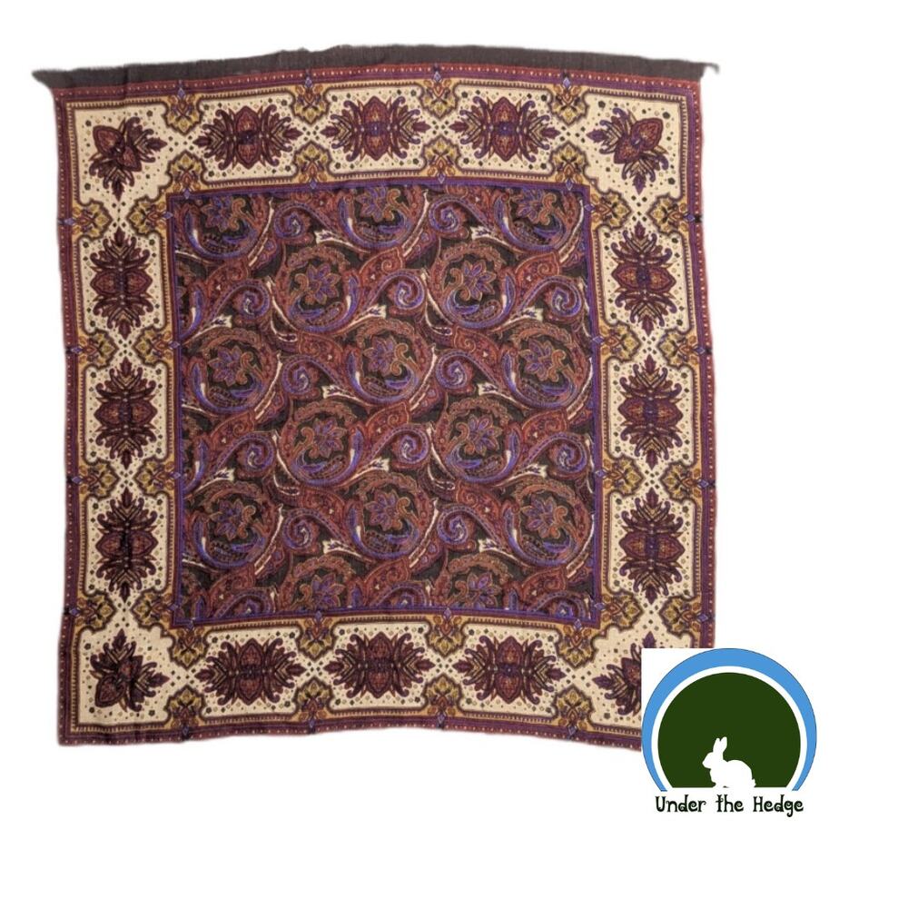 Vintage Baar & Beards Brown Paisley Square Wool Scarf Made in Japan